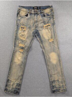 Another Hype Piece Jeans Mens 36x32 Blue Light Wash Skinny Distressed Denim